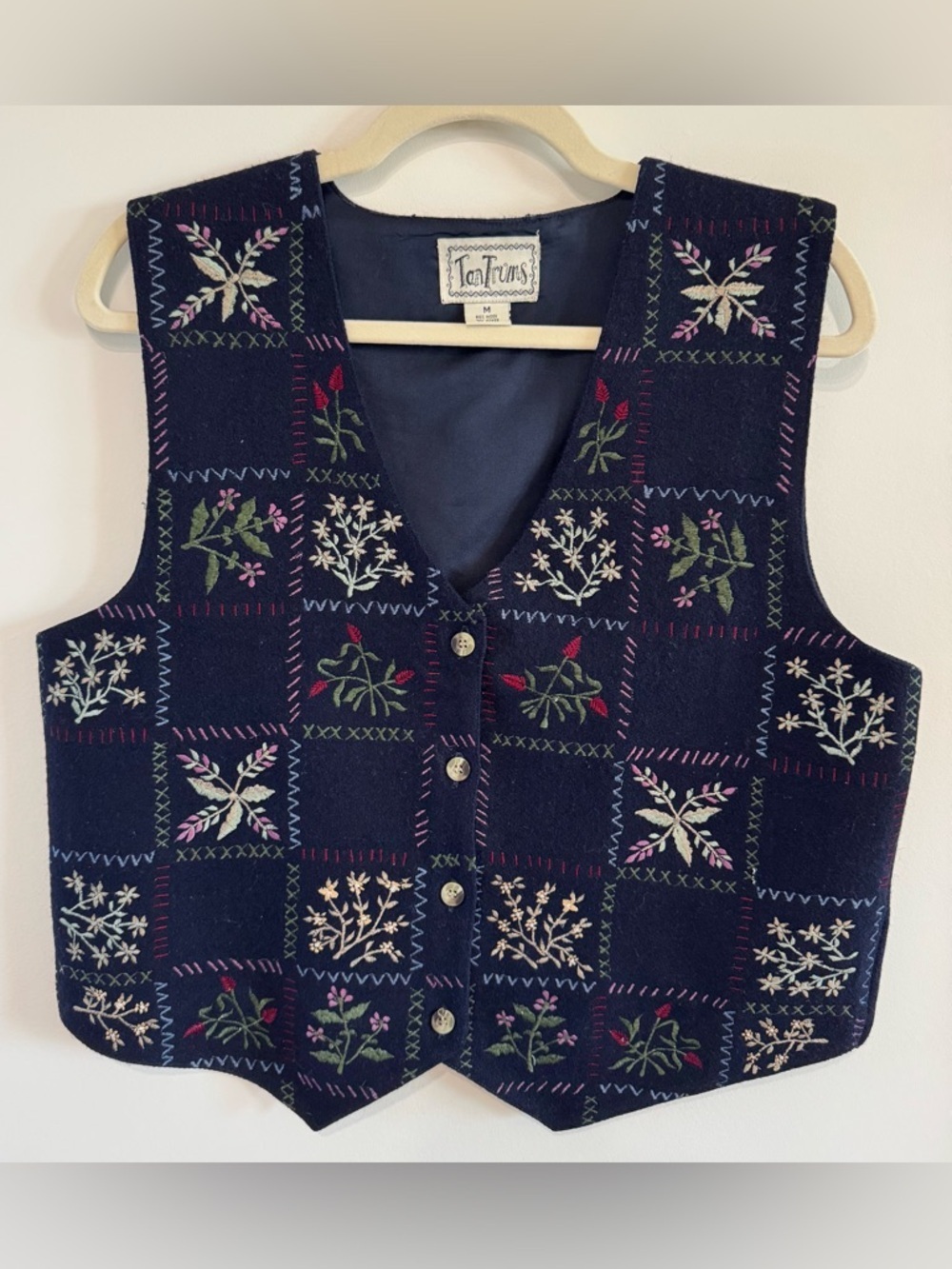 Tantrums Vintage Wool Blend Floral Embroidered Patchwork Vest Size M